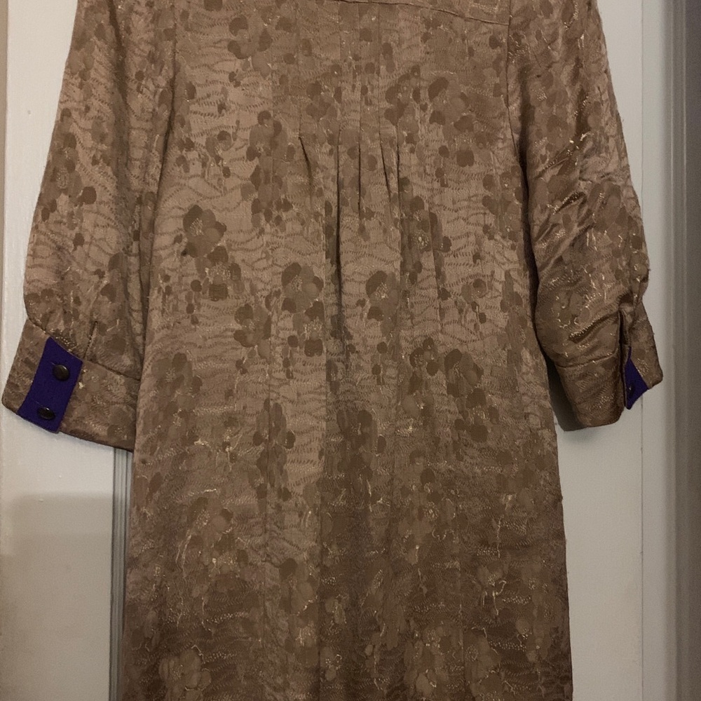 JANE MAYLE Make An Offer BEIGE GOLD METALLIC PURPLE TRIM BABYDOLL DRESS - Picture 2 of 5